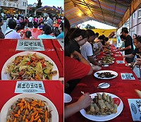 　北竿海洋文化之旅昨天推出淡菜美食饗宴，吸引滿場遊客、民眾到場免費嚐鮮。（圖／文：陳鵬雄）