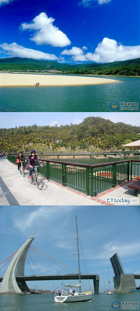 ▲5大無障礙旅遊示範路線之一的福隆海灘(圖/福隆福容飯店提供/資料照片)、日月潭水上單車人行步道、大鵬灣跨海大橋。