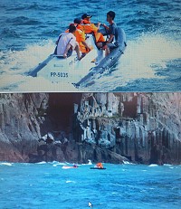 「上奇號」漁船西引外海翻覆,馬祖海巡小艇及時救援,船長及船員平安獲救。(圖:馬祖海巡隊提供)