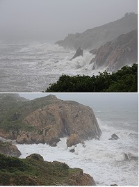 　受蘇力颱風影響，海面出現陣陣浪花。（圖／文：林冰芳）