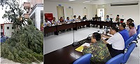 　中度颱風「蘇力」過境馬祖，在縣府指揮及各相關單位積極備災下，並未發生重大災情；縣長楊綏生主持防颱工作會議時，對於清潔隊員及駐軍能在民眾作息之前迅速恢復道路整潔，表示高度肯定。（圖／文：曹重偉）