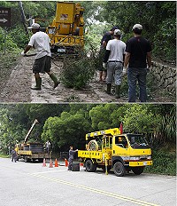 蘇力颱風過境，期間包括消防局、建設局、環保局、各鄉公所、民間單位及軍方可說合作無間，以最快速度完成通報災情的立即處理，以及進行災後復原工作，迅速恢復環境及道路整潔原貌。（圖／文：曹重偉）