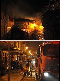 　塘岐復興路一傳統老厝傳出火警意外，警義消、熱心民眾數十人投入救災。（圖／文：陳鵬雄）