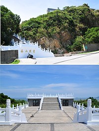 縣府觀光局執行枕戈待旦園區美化工程,近日在海線福澳村的入口處階梯進行維修及粉刷,並標上「福山照壁」4個金字,吸引不少鄉親的好奇目光並引發討論,觀光局表示該處提字原意是突顯此通道的存在,已達到初步的效果,將會持續透過周邊環境改善,吸引遊客駐足欣賞。(圖/文:曹重偉)