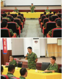 (上圖)馬防部舉辦軍士官面對面座談,指揮官陳曉明將軍親自主持。(下圖)陳指揮官期勉各級幹部要關懷部屬,澈底消除單位疏離感。(圖/文:呂則賢)
