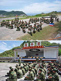 (上圖)軍歌演唱歌聲整齊嘹亮。(下圖)黃指揮官勉勵弟兄。(圖/文:吳岳衡)