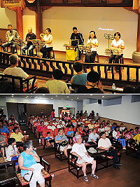 北海仲夏音樂會昨天不一樣,邀請在地雲台樂府帶來十番音樂及傳統戲曲,成員們賣力演出,全場為之陶醉不已。(圖/文:曹重偉)