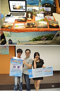 東湧社區發展協會榮獲教育部青年發展署102年度青年暑期社區工讀成果展競賽冠軍,蔡沛原、劉家成二位青年學子的創意活力受肯定。(圖:東湧社區發展協會提供)