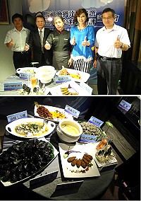 馬祖魚貝新鮮直送,華洋手創名廚黃品棠創意料理;明星老闆娘梁又南現場品評,盛讚新鮮海產是天然的美容聖品。(圖:縣府建設局提供)