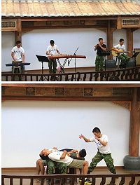 　（上圖）馬防部弟兄所組成的「Bingo樂團」帶來精采的演奏，獲得觀眾們熱烈的回應。（下圖）涂翔軒弟兄精采的魔術表演以及與觀眾的近距離互動。（（圖／文：楊欣祥）