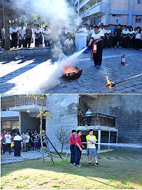連江縣消防局南竿分隊前進馬中,指導學生消防安全常識及滅火器、消防栓操作等技能。(圖/文:曹重偉)