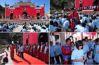 馬祖秋慶「牛角做出幼」熱鬧登場,來賓們共同見證百位地區16歲的孩子準備接受成人禮;開場秀是由馬祖陣頭協會資深帥哥們帶來的「孩仔版騎馬舞」及「電音三太子」,馬上炒熱現場氣氛。(圖/文:曹重偉)