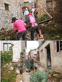 南竿鄉響應環保署「清淨家園」行動,軍民會同清理仁愛村空屋髒亂點。(圖/文:邱竟瑋)
