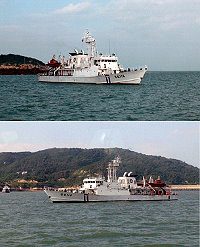 台北艦進駐支援,海巡隊獲生力軍協助,執行強力護漁如虎添翼。(圖:馬祖海巡隊提供)