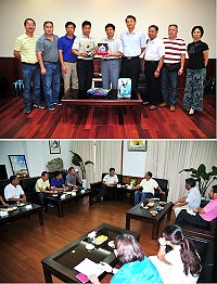 福州馬尾區琅岐鎮長朱祖鋒一行專程抵馬參訪,昨天特別安排拜會縣長楊綏生及議長陳貴忠,表明希望能與馬祖加強交流合作的意願;縣長楊綏生特別代表地區致贈「喚山」高粱酒禮盒。(圖/文:曹重偉)