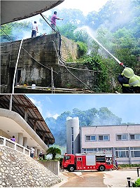 露天燃燒雜草險釀災!馬祖村光武堂正面右側山坡昨天上午發生火警意外,消防局及環保局均呼籲雜草不能任意放火露天燃燒,以免觸法受罰!(圖/文:曹重偉)