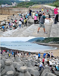 「世界清潔日清水濕地淨灘活動」盛大登場,介壽國中學子們特別前往共襄盛舉,清水社協感謝這群小小尖兵的大力幫忙。(圖/文:曹重偉)