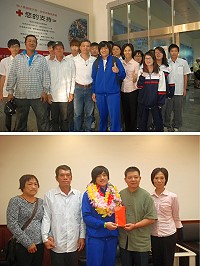 2013世界青少年國際拳擊錦標賽女子組75公斤量級冠軍陳念琴3日返抵馬祖,受昔日師長與同學歡迎,縣長楊綏生、秘書長劉羽茵並代表縣府頒發獎金,以茲鼓勵。(圖/文:邱竟瑋)