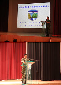 陳曉明指揮官主持「102年第3季擴大軍紀安全宣教暨指揮官親教親考」,內容期勉軍、士官幹部關懷弟兄。(圖/文:林廷宇)