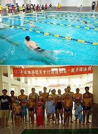 連江縣102年縣長盃游泳分齡錦標賽暨親子趣味競賽昨天在珠螺游泳池活力登場,高中組激烈競賽,不少選手表現出色;趣味競賽部分吸引24組鄉親帶著子女來體驗水上遊戲。(圖/文:曹重偉)