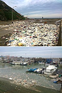 「菲特」颱風強襲東引,留下大量海漂垃圾。(圖/文:陳其敏)