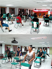 　樂齡學習中心前進北竿舉辦運動課程，邀請養身有術的&#22338;里國小校長劉碧雲指導中高齡學員回春醫療保健操及關節毛巾操，學員獲益良多。（圖：教育局樂齡學習中心提供）