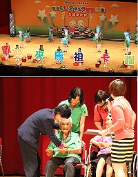 25位地區65歲以上依公依嬤組成「連江縣馬祖長青樂活隊」,赴台參加「健康102阿公阿嬤動起來全國總決賽」,跳出馬祖專屬風格,還秀出大字「歡迎來馬祖卡蹓」,讓評審們印象深刻,結果不負眾望,獲得「最佳活力獎」,復興村鄉親曹冬金以90歲高齡參加,獲得90歲以上長者參加獎。(圖:連江縣衛生局提供)