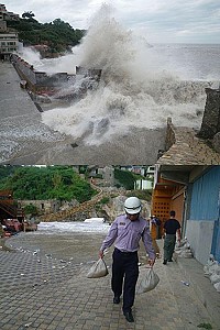 　「菲特」颱風過境適逢大潮，引發民眾擔憂，鄉親肯定縣警局及南竿警察所協助防颱，並有聲音期盼縣府加緊改善海堤工程。目前第一河川局已進行可行性檢討。（圖：網友「津沙客人」提供）