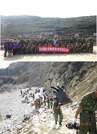 莒光軍民昨在菜埔澳海灘舉辦金秋環境日淨灘暨推廣環保教育宣導活動,藉由大家力量,清理颱風後海岸。(圖/莒光鄉公所提供)