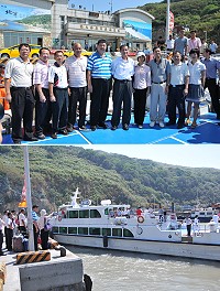 大陸福建省交通廳副廳長馬繼列一行首度體驗黃岐-白沙航線。(圖/文:陳鵬雄)