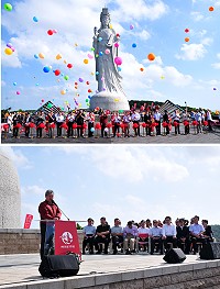 媽祖宗教文化園區船型眺望台昨天舉辦落成啟用典禮,莊嚴的媽祖神像加上船身乘風破浪的意境,讓遊客感受相當深刻。(圖/文:曹重偉)