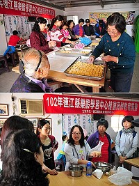 縣府教育局樂齡學習中心前進鐵板社區,推出「地方美食製作-地瓜餃、龜糕及迷你糕教學」、「居家美化-彩繪花燈&果凍蠟製作」、及「醃製課程-醃泡菜及小黃瓜教學」等三項樂齡學習活動,社區民眾們熱情參與,大家度過充實的一天。(圖/文:曹重偉)