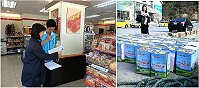 　（左圖）連江縣衛生局持續展開查察各式食用油及相關產品；（右圖）陳列在白沙碼頭違規「大統」桶裝食用油是部隊營站販售回收，送回台灣國軍福利總處集中處理。（圖：陳學興提供、宋志富）
