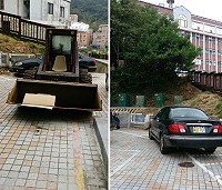縣警局勤指中心表示,昨天下午已針對南竿介壽堂前方兩輛疑似違規停車車輛進行查處,其中一輛車主於查處前主動移除,另一輛則已經遭到告發。(圖:網友「好奇怪」提供)