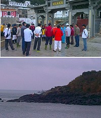 疑似西莒港務分站長曹以炎落海處33哨附近及3日下午動員在青帆陳元帥廟前集合,進行岸際搜救作業。(圖:連江縣港務處提供)