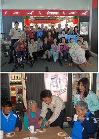 連江縣大同之家等一行昨天下午參訪南竿遊客中心,接受馬祖國家風景區管理處糕點款待,並參觀該遊客中心的采盟補給站,欣賞由專業團隊所製作的燕鷗飛翔影片,一飽眼福與口福。(上圖:大同之家提供,下圖:邱竟瑋)
