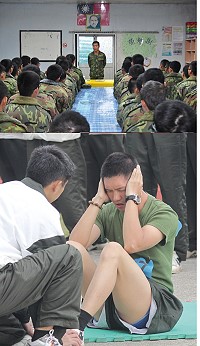 受測弟兄卯足全力進行三千公尺、仰臥起坐、伏地挺身等三項體能測驗,爭取個人與團隊佳績。(圖/文:陳璽名)