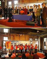 縣長楊綏生帶領藝文雅士以「開罈傳百里」儀式增添馬祖東引白酒之藝文氣息,特別邀請到胡德夫開場表演,傳統的鼓板樂不只代表歡樂喜慶,也代表馬祖的傳統文化,活動現場吸引許多嘉賓參加,現場座無虛席。(圖/文:沈佳瑩)