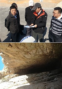 　縣長楊綏生29日到莒光勘察東莒猛澳碼頭東面防波堤碼頭興建及早年鄉親吸食鴉片聚集處－樹仔下的岩窖洞。（圖：連江縣政府提供）