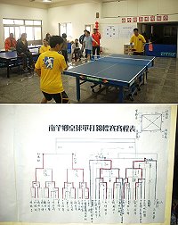 102年南竿鄉桌球錦標賽昨天舉行,單打第一名陳錦昌(後方著黃衣)、第二名林紹森(前方著黃衣)、第三名邱德財、第四名朱林盛。(圖/文:邱竟瑋)