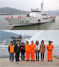 　海巡署旗下500噸大型艦艇「連江艦」昨天特別抵馬會同馬祖海巡隊艦艇執行聯合威力掃蕩，包括縣長楊綏生、議員張永江、林惠萍、曹丞君、立委陳雪生南竿辦公室主任曹爾嵐等均前往迎接並登船參觀，對於連江艦的先進設施及高超戰力表示稱許與期待。（圖／文：曹重偉）