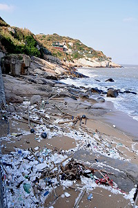 　強烈東北季風為地區各澳口帶來大批海漂垃圾，數量不比夏天颱風少。（圖／文：陳鵬雄）