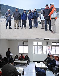 　馬祖港埠推動小組來馬檢視白沙浮動碼頭相關工程，協助解決問題並儘速復工。（圖／文：陳鵬雄）