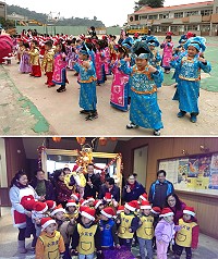 　歡慶聖誕節，小天使幼兒園昨天上午前進縣府報佳音，受到縣長楊綏生歡迎；介壽附幼延續前天報佳音活動，於校內進行表演，吸引家長與社區民眾欣賞。（圖：連江縣政府、介壽附幼提供）