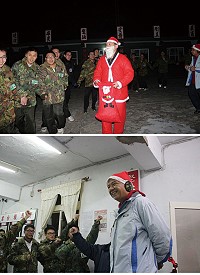 指揮官章元勳將軍及政戰主任黃鍾昌上校帶領平安樂團至各連隊、據點報佳音。(圖/文:陳竑道)