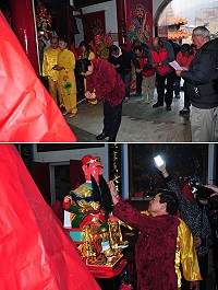 歷經多時的修護工作,山隴境白馬尊王廟內42尊神像已全數完成修護及貼金換袍,昨天吉時特別舉辦開光大典,由縣長楊綏生親自為白馬尊王及其夫人的神像金身點筆開光,儀式簡單隆重。(圖/文:曹重偉)