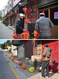 因應年節接近,山隴境白馬尊王廟提前動了起來!昨天起即展開佈置工作,幾位幹部、年輕志工及軍中弟兄來回穿梭,相當忙碌,中隴一帶的花燈已先完成佈置。(圖/文:曹重偉)