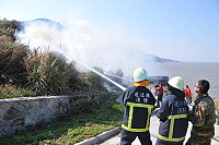 　天乾物燥，橋仔發生一起火燒山意外，火勢迅速被控制沒有擴大延燒面積。（圖／文：陳鵬雄）