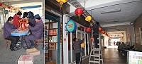 熾坪境廟委會在境內懸掛起紅黃燈籠,街頭巷尾瞬間添年意!(圖/文:林冰芳)