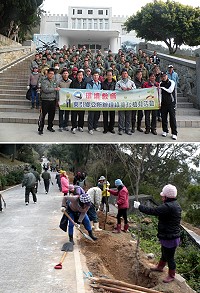 連江縣政府建設局、東引鄉公所、東引指揮部共同辦理綠美化植樹活動,於中正堂等周邊種植85株山櫻花樹。(圖:東引鄉公所提供)